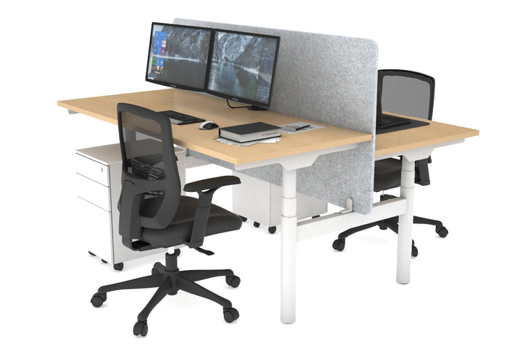 Flexi Premium Height Adjustable 2 Person H-Bench Workstation - White Frame [1400L x 700W] Jasonl maple light grey echo panel (820H x 1400W) none