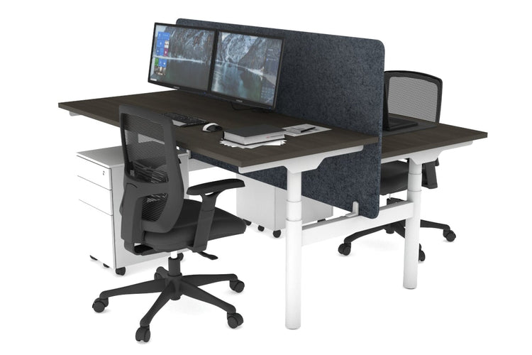 Flexi Premium Height Adjustable 2 Person H-Bench Workstation - White Frame [1400L x 700W] Jasonl dark oak dark grey echo panel (820H x 1400W) none