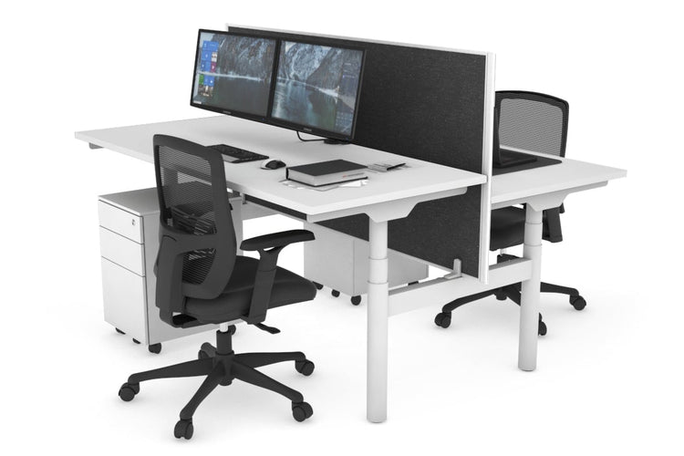 Flexi Premium Height Adjustable 2 Person H-Bench Workstation - White Frame [1400L x 700W] Jasonl white moody charchoal (820H x 1400W) none