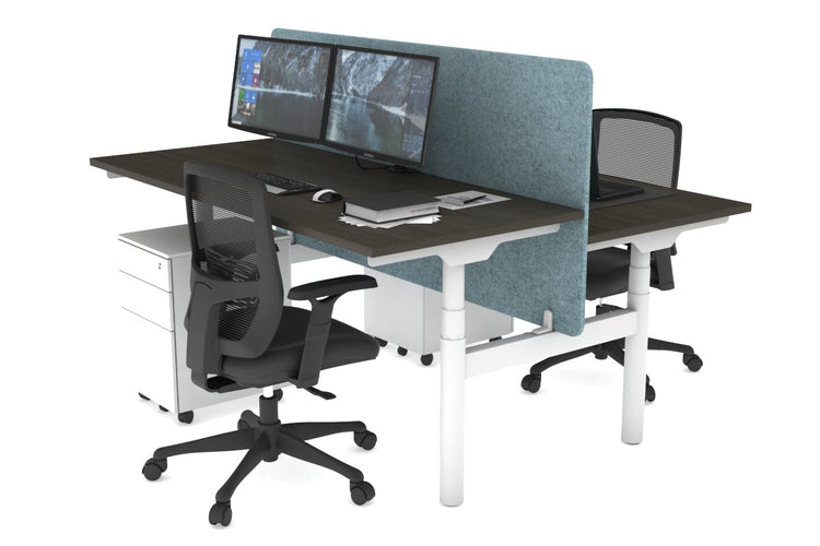 Flexi Premium Height Adjustable 2 Person H-Bench Workstation - White Frame [1400L x 700W] Jasonl dark oak blue echo panel (820H x 1400W) none