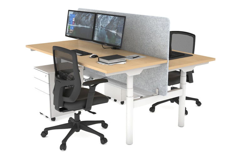 Flexi Premium Height Adjustable 2 Person H-Bench Workstation - White Frame [1400L x 700W] Jasonl maple light grey echo panel (820H x 1400W) white cable tray