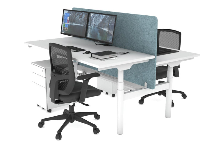 Flexi Premium Height Adjustable 2 Person H-Bench Workstation - White Frame [1400L x 700W] Jasonl white blue echo panel (820H x 1400W) white cable tray