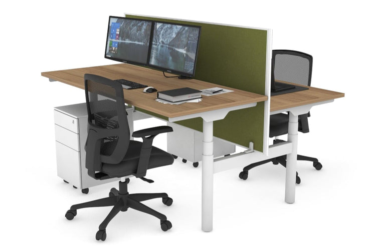 Flexi Premium Height Adjustable 2 Person H-Bench Workstation - White Frame [1400L x 700W] Jasonl salvage oak green moss (820H x 1400W) none