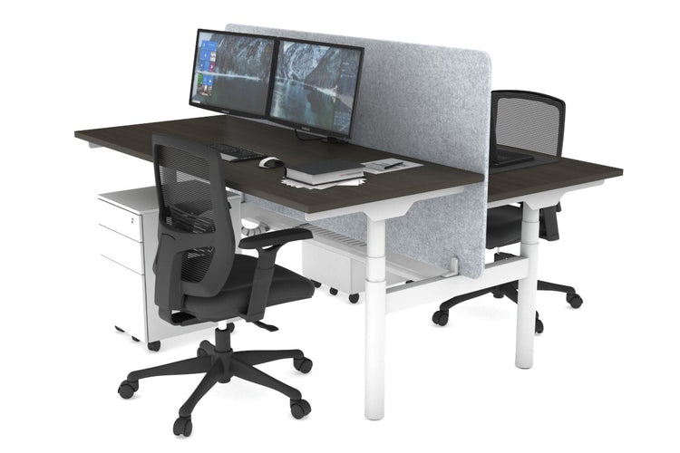 Flexi Premium Height Adjustable 2 Person H-Bench Workstation - White Frame [1400L x 700W] Jasonl dark oak light grey echo panel (820H x 1400W) white cable tray