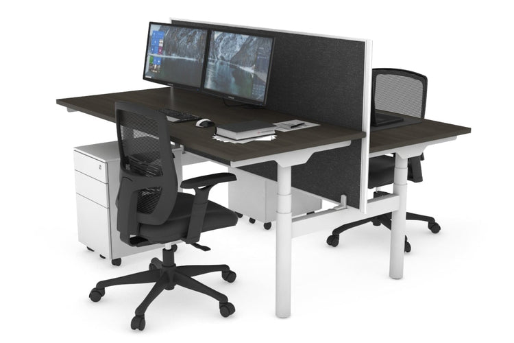 Flexi Premium Height Adjustable 2 Person H-Bench Workstation - White Frame [1400L x 700W] Jasonl dark oak moody charchoal (820H x 1400W) none