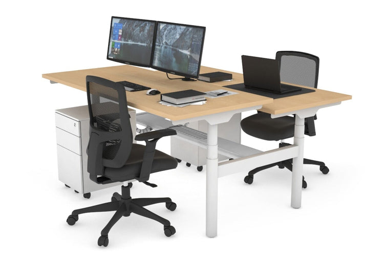 Flexi Premium Height Adjustable 2 Person H-Bench Workstation - White Frame [1400L x 700W] Jasonl maple none white cable tray