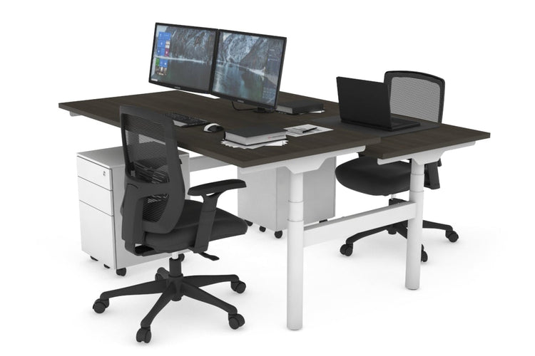 Flexi Premium Height Adjustable 2 Person H-Bench Workstation - White Frame [1400L x 700W] Jasonl dark oak none none