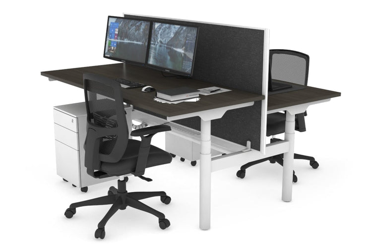 Flexi Premium Height Adjustable 2 Person H-Bench Workstation - White Frame [1400L x 700W] Jasonl dark oak moody charchoal (820H x 1400W) white cable tray