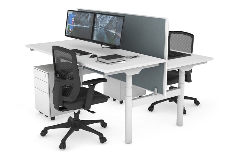 Flexi Premium Height Adjustable 2 Person H-Bench Workstation - White Frame [1400L x 700W] Jasonl white cool grey (820H x 1400W) none