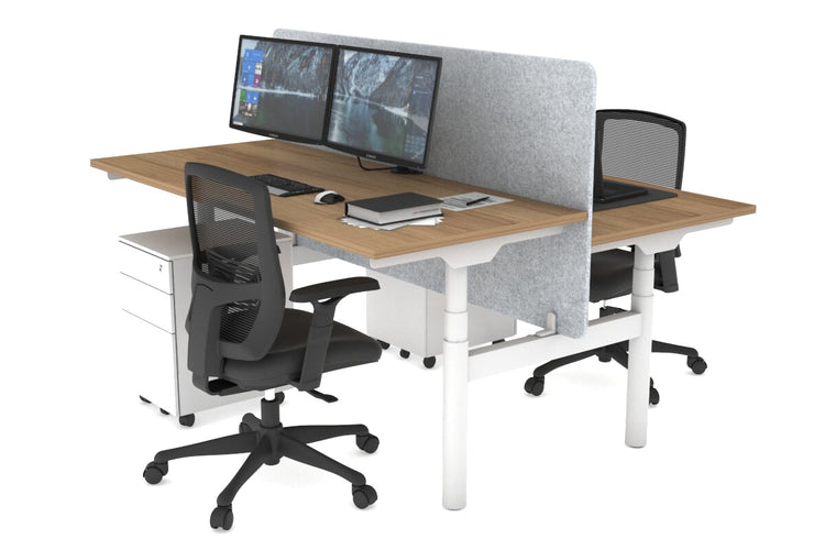 Flexi Premium Height Adjustable 2 Person H-Bench Workstation - White Frame [1400L x 700W] Jasonl salvage oak light grey echo panel (820H x 1400W) none