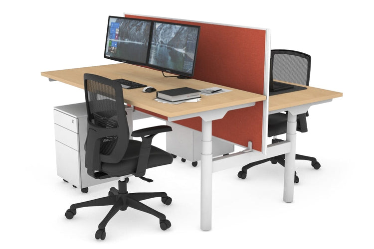 Flexi Premium Height Adjustable 2 Person H-Bench Workstation - White Frame [1400L x 700W] Jasonl maple orange squash (820H x 1400W) none