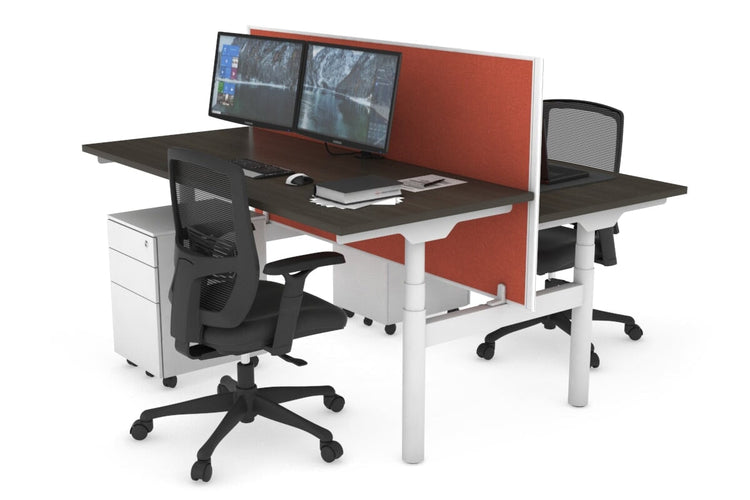 Flexi Premium Height Adjustable 2 Person H-Bench Workstation - White Frame [1400L x 700W] Jasonl dark oak orange squash (820H x 1400W) none