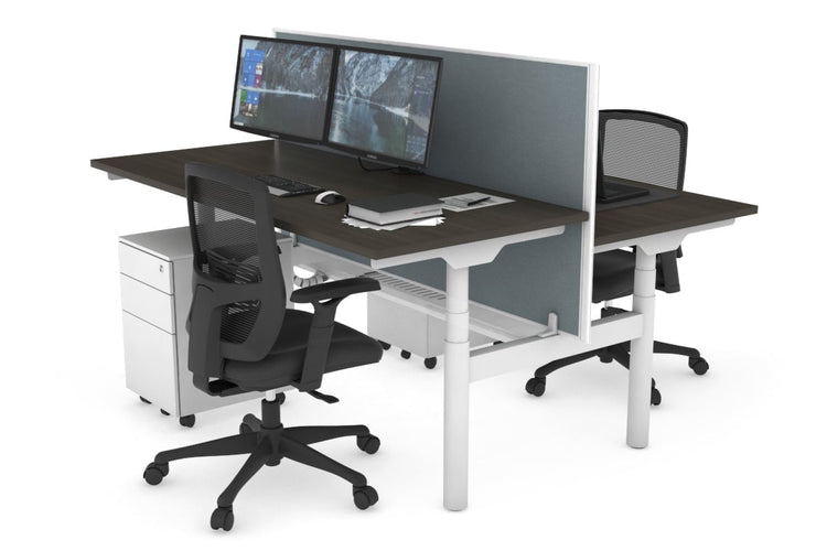 Flexi Premium Height Adjustable 2 Person H-Bench Workstation - White Frame [1400L x 700W] Jasonl dark oak cool grey (820H x 1400W) white cable tray