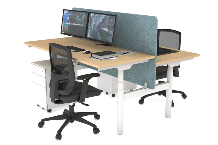 Flexi Premium Height Adjustable 2 Person H-Bench Workstation - White Frame [1400L x 700W] Jasonl maple blue echo panel (820H x 1400W) none