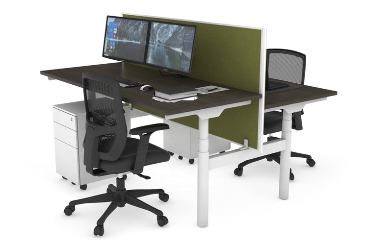 Flexi Premium Height Adjustable 2 Person H-Bench Workstation - White Frame [1400L x 700W] Jasonl dark oak green moss (820H x 1400W) none