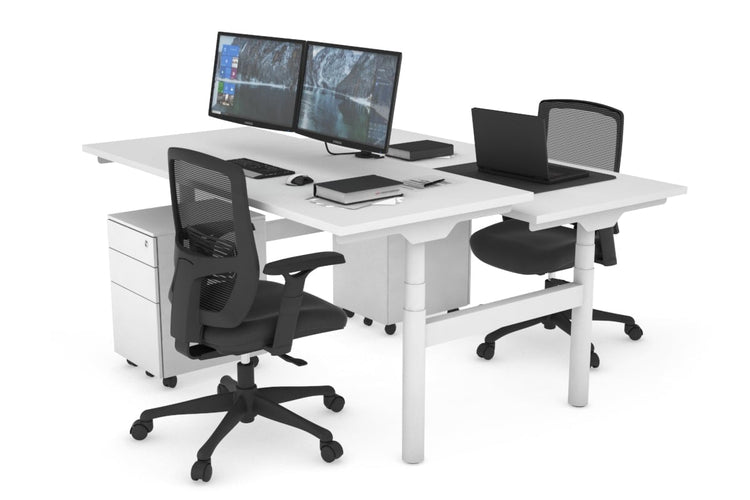 Flexi Premium Height Adjustable 2 Person H-Bench Workstation - White Frame [1400L x 700W] Jasonl white none none