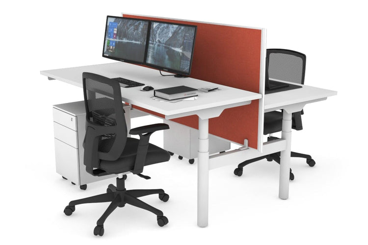 Flexi Premium Height Adjustable 2 Person H-Bench Workstation - White Frame [1400L x 700W] Jasonl white orange squash (820H x 1400W) none