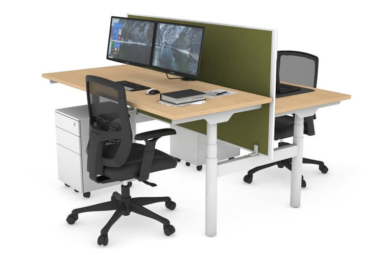 Flexi Premium Height Adjustable 2 Person H-Bench Workstation - White Frame [1400L x 700W] Jasonl maple green moss (820H x 1400W) none