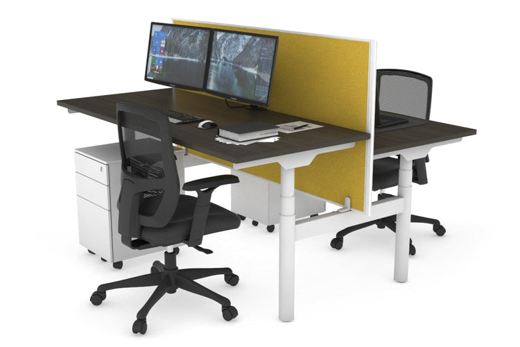 Flexi Premium Height Adjustable 2 Person H-Bench Workstation - White Frame [1400L x 700W] Jasonl dark oak mustard yellow (820H x 1400W) none