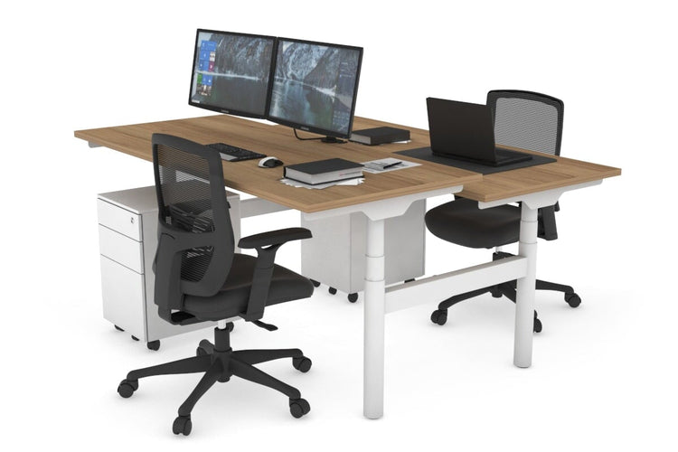 Flexi Premium Height Adjustable 2 Person H-Bench Workstation - White Frame [1400L x 700W] Jasonl salvage oak none none