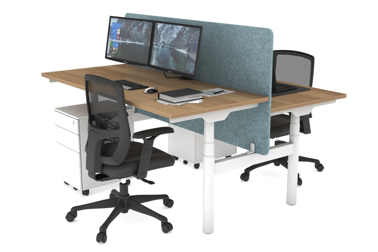 Flexi Premium Height Adjustable 2 Person H-Bench Workstation - White Frame [1400L x 700W] Jasonl salvage oak blue echo panel (820H x 1400W) none