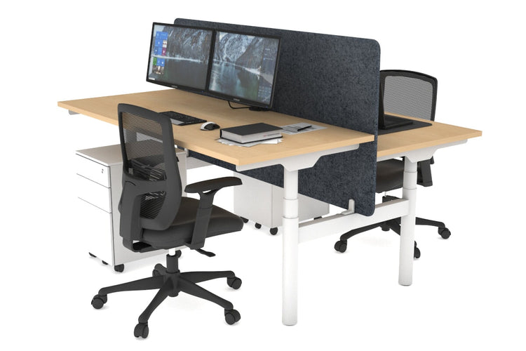 Flexi Premium Height Adjustable 2 Person H-Bench Workstation - White Frame [1400L x 700W] Jasonl maple dark grey echo panel (820H x 1400W) none