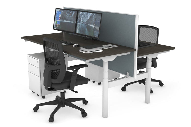 Flexi Premium Height Adjustable 2 Person H-Bench Workstation - White Frame [1400L x 700W] Jasonl dark oak cool grey (820H x 1400W) none