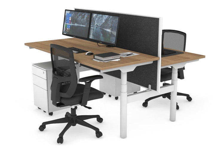 Flexi Premium Height Adjustable 2 Person H-Bench Workstation - White Frame [1400L x 700W] Jasonl salvage oak moody charchoal (820H x 1400W) none