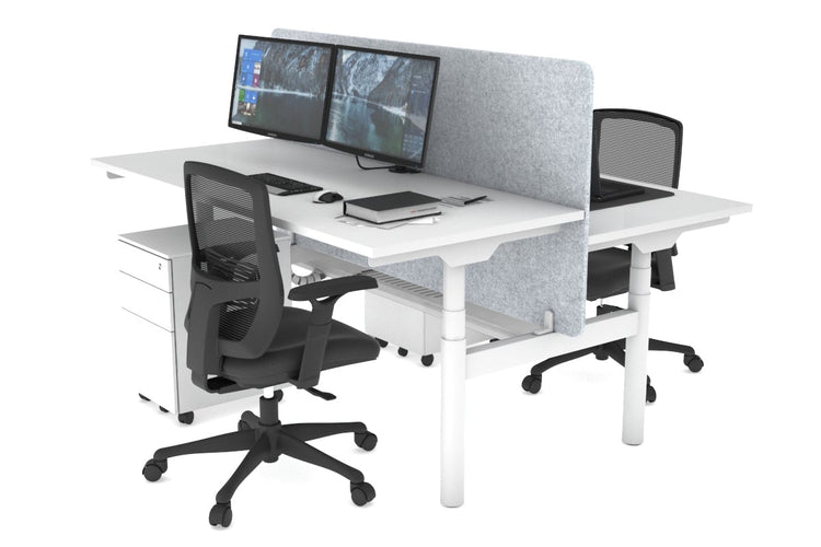 Flexi Premium Height Adjustable 2 Person H-Bench Workstation - White Frame [1400L x 700W] Jasonl white light grey echo panel (820H x 1400W) white cable tray