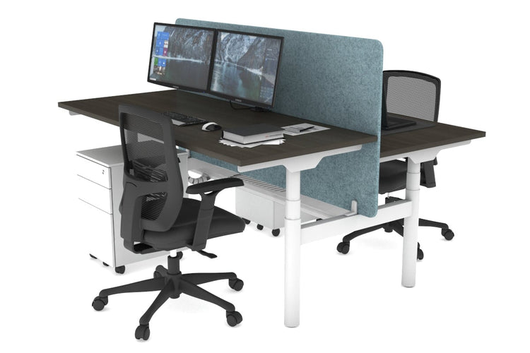 Flexi Premium Height Adjustable 2 Person H-Bench Workstation - White Frame [1400L x 700W] Jasonl dark oak blue echo panel (820H x 1400W) white cable tray