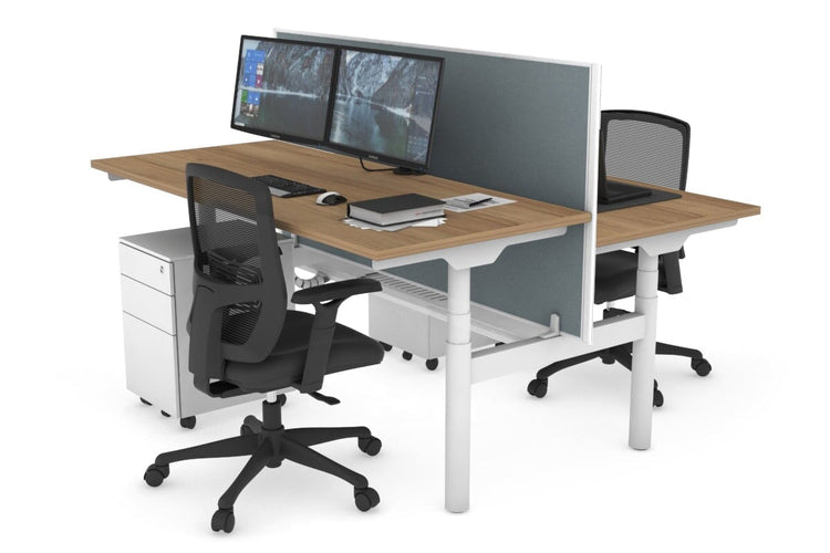 Flexi Premium Height Adjustable 2 Person H-Bench Workstation - White Frame [1400L x 700W] Jasonl salvage oak cool grey (820H x 1400W) white cable tray