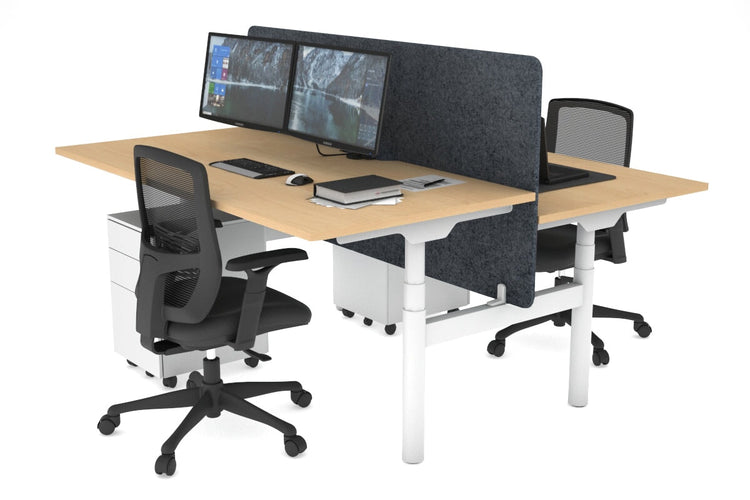 Flexi Premium Height Adjustable 2 Person H-Bench Workstation - White Frame [1400L x 800W with Cable Scallop] Jasonl maple dark grey echo panel (820H x 1400W) none