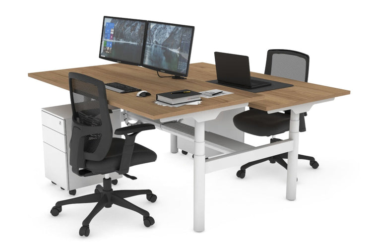 Flexi Premium Height Adjustable 2 Person H-Bench Workstation - White Frame [1400L x 800W with Cable Scallop] Jasonl salvage oak none white cable tray