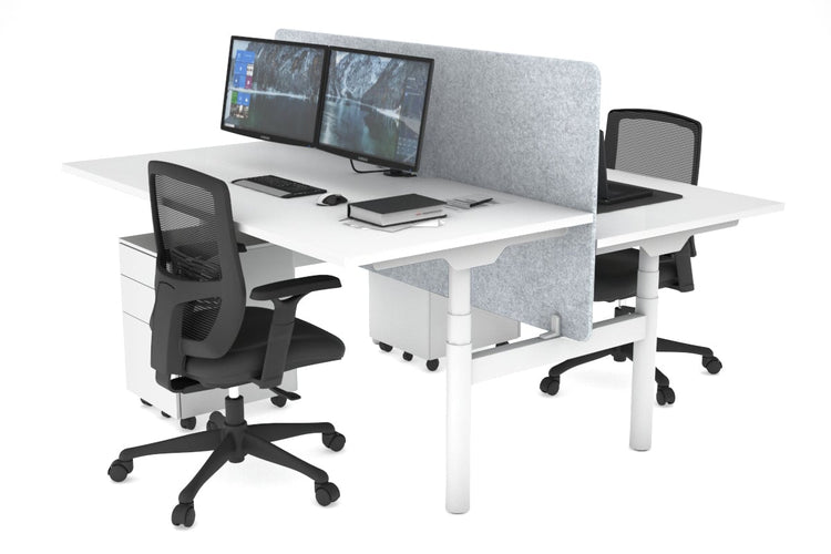 Flexi Premium Height Adjustable 2 Person H-Bench Workstation - White Frame [1400L x 800W with Cable Scallop] Jasonl white light grey echo panel (820H x 1400W) none