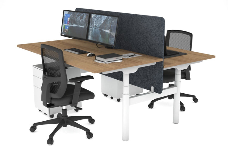 Flexi Premium Height Adjustable 2 Person H-Bench Workstation - White Frame [1400L x 800W with Cable Scallop] Jasonl salvage oak dark grey echo panel (820H x 1400W) none