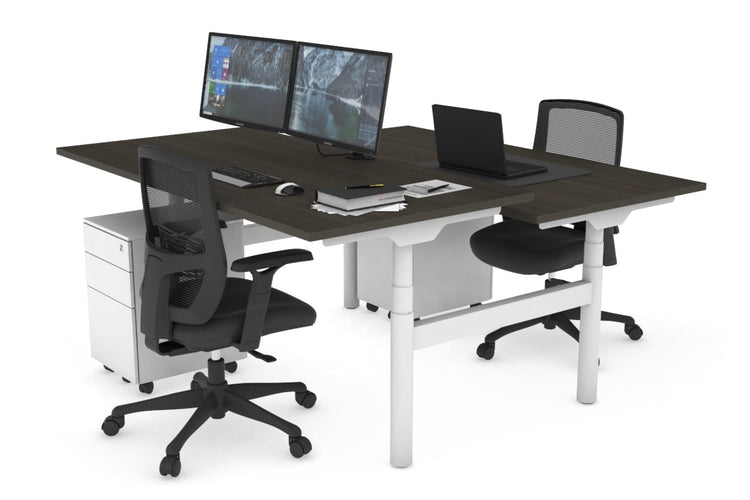 Flexi Premium Height Adjustable 2 Person H-Bench Workstation - White Frame [1400L x 800W with Cable Scallop] Jasonl dark oak none none