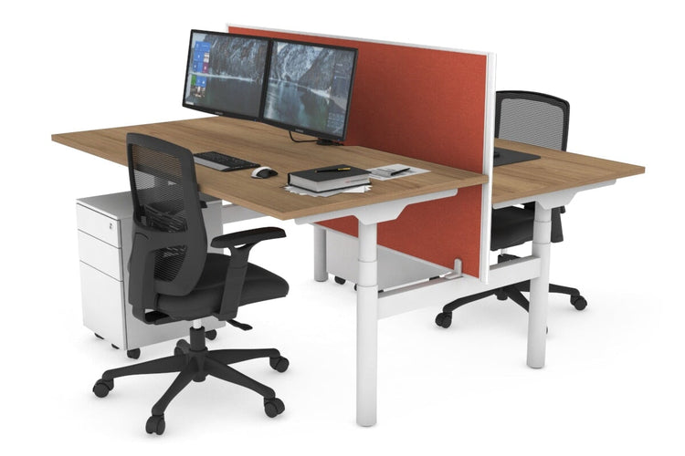 Flexi Premium Height Adjustable 2 Person H-Bench Workstation - White Frame [1400L x 800W with Cable Scallop] Jasonl salvage oak orange squash (820H x 1400W) none