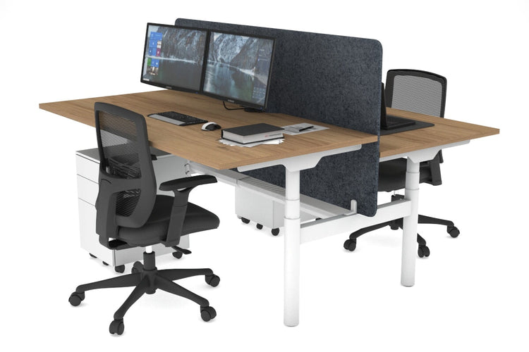 Flexi Premium Height Adjustable 2 Person H-Bench Workstation - White Frame [1400L x 800W with Cable Scallop] Jasonl salvage oak dark grey echo panel (820H x 1400W) white cable tray