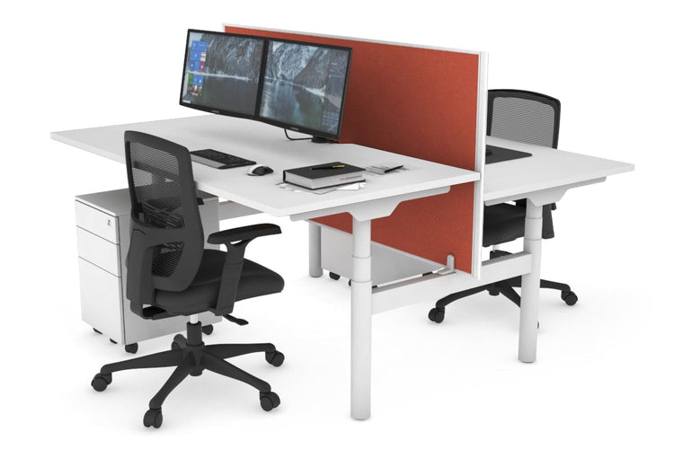 Flexi Premium Height Adjustable 2 Person H-Bench Workstation - White Frame [1400L x 800W with Cable Scallop] Jasonl white orange squash (820H x 1400W) none