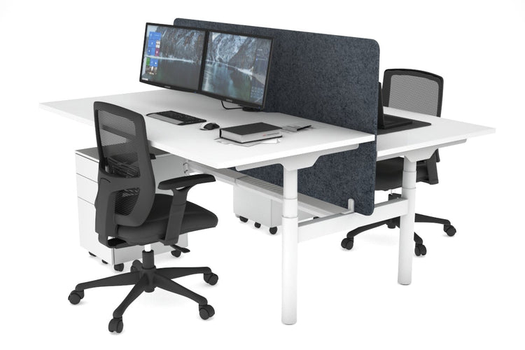 Flexi Premium Height Adjustable 2 Person H-Bench Workstation - White Frame [1400L x 800W with Cable Scallop] Jasonl white dark grey echo panel (820H x 1400W) white cable tray