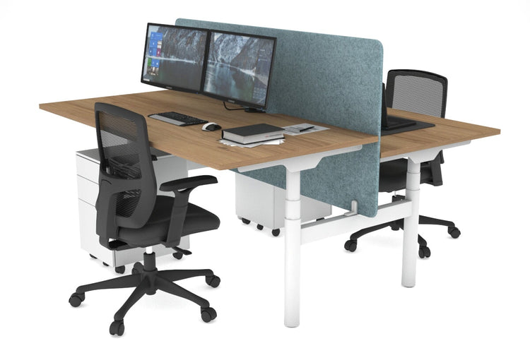 Flexi Premium Height Adjustable 2 Person H-Bench Workstation - White Frame [1400L x 800W with Cable Scallop] Jasonl salvage oak blue echo panel (820H x 1400W) none