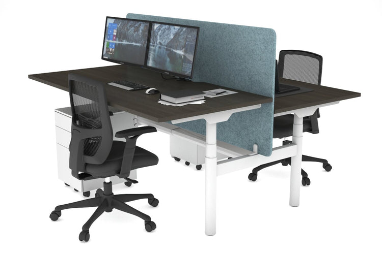 Flexi Premium Height Adjustable 2 Person H-Bench Workstation - White Frame [1400L x 800W with Cable Scallop] Jasonl dark oak blue echo panel (820H x 1400W) white cable tray