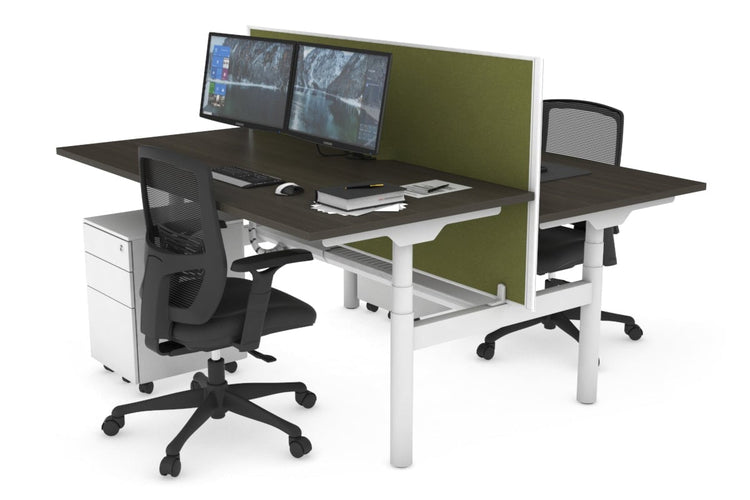 Flexi Premium Height Adjustable 2 Person H-Bench Workstation - White Frame [1400L x 800W with Cable Scallop] Jasonl dark oak green moss (820H x 1400W) white cable tray