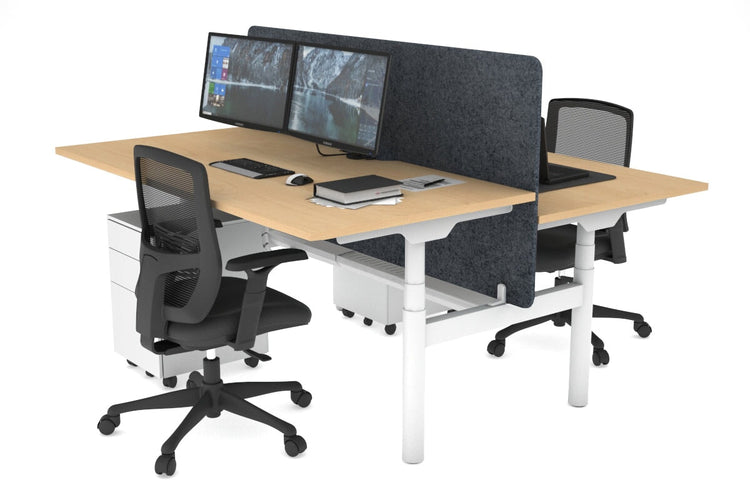 Flexi Premium Height Adjustable 2 Person H-Bench Workstation - White Frame [1400L x 800W with Cable Scallop] Jasonl maple dark grey echo panel (820H x 1400W) white cable tray