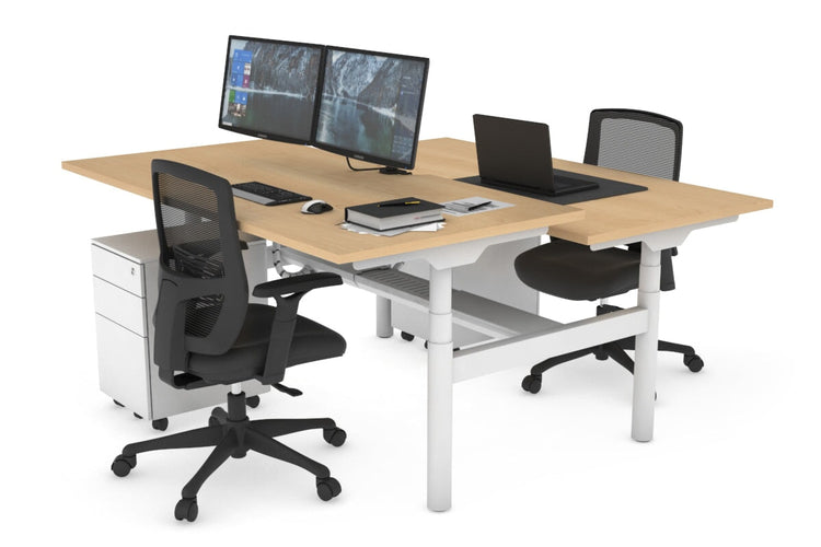 Flexi Premium Height Adjustable 2 Person H-Bench Workstation - White Frame [1400L x 800W with Cable Scallop] Jasonl maple none white cable tray