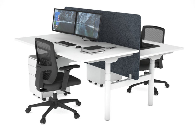 Flexi Premium Height Adjustable 2 Person H-Bench Workstation - White Frame [1400L x 800W with Cable Scallop] Jasonl white dark grey echo panel (820H x 1400W) none