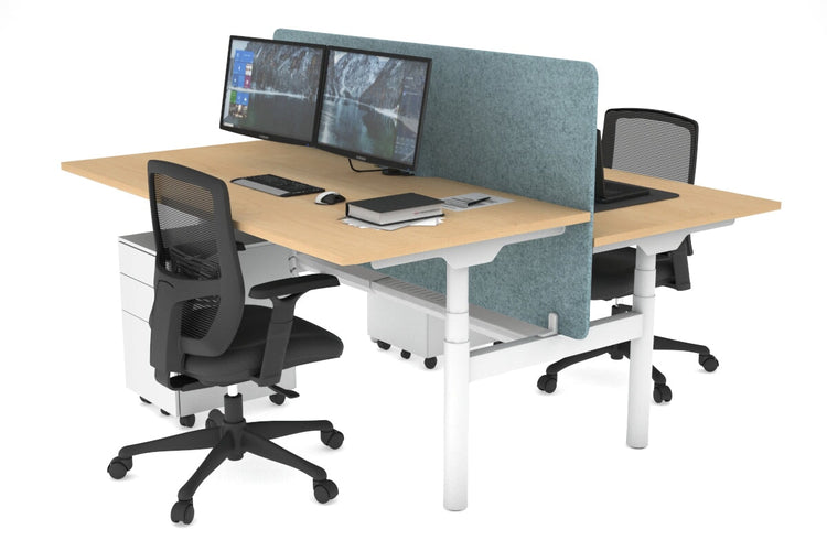 Flexi Premium Height Adjustable 2 Person H-Bench Workstation - White Frame [1400L x 800W with Cable Scallop] Jasonl maple blue echo panel (820H x 1400W) white cable tray