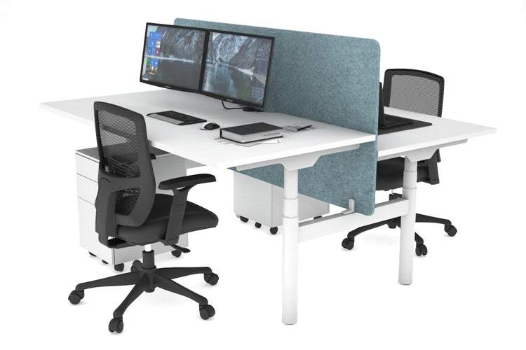 Flexi Premium Height Adjustable 2 Person H-Bench Workstation - White Frame [1400L x 800W with Cable Scallop] Jasonl white blue echo panel (820H x 1400W) none