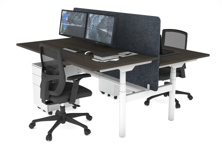 Flexi Premium Height Adjustable 2 Person H-Bench Workstation - White Frame [1400L x 800W with Cable Scallop] Jasonl dark oak dark grey echo panel (820H x 1400W) white cable tray