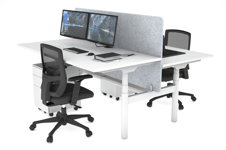 Flexi Premium Height Adjustable 2 Person H-Bench Workstation - White Frame [1400L x 800W with Cable Scallop] Jasonl white light grey echo panel (820H x 1400W) white cable tray